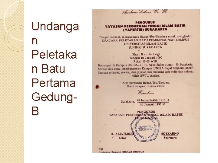 Undanga n Peletaka n Batu Pertama Gedung. B 