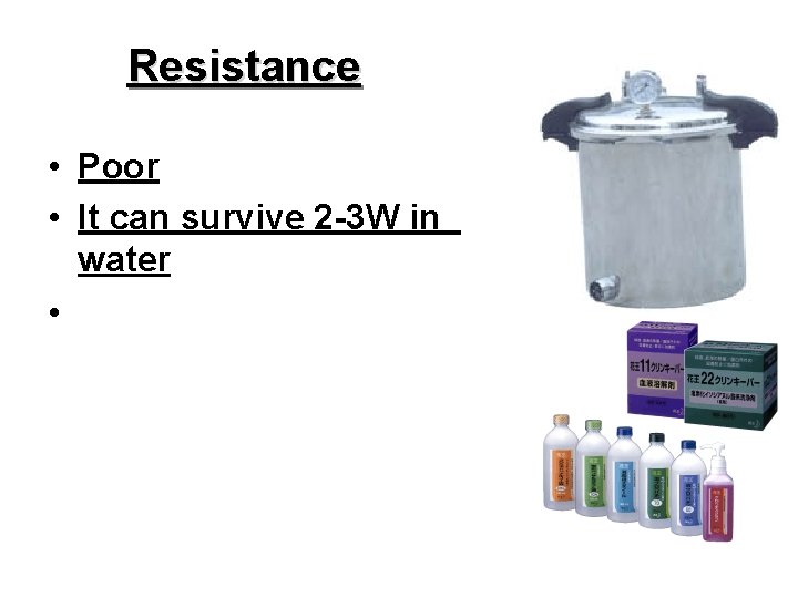 Resistance • Poor • It can survive 2 -3 W in water • 