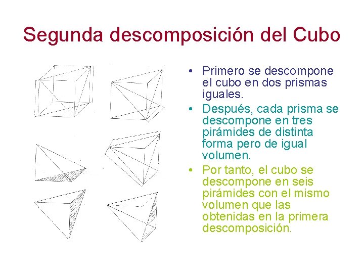 Segunda descomposición del Cubo • Primero se descompone el cubo en dos prismas iguales.