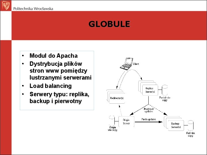 GLOBULE • Moduł do Apacha • Dystrybucja plików stron www pomiędzy lustrzanymi serwerami •