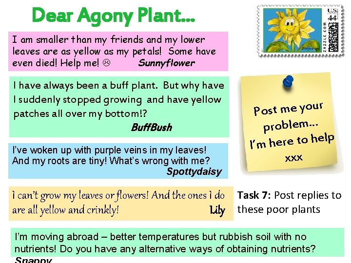 Dear Agony Plant. . . I am smaller than my friends and my lower