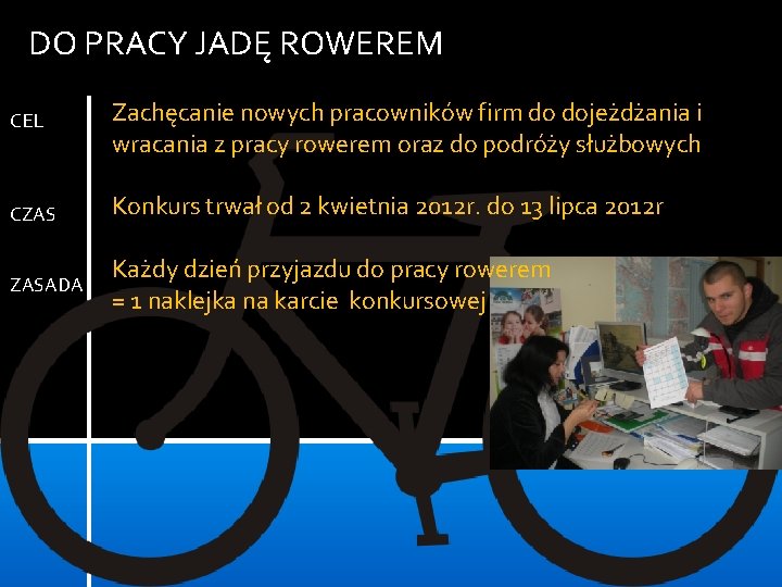 DO PRACY JADĘ ROWEREM CEL Zachęcanie nowych pracowników firm do dojeżdżania i wracania z