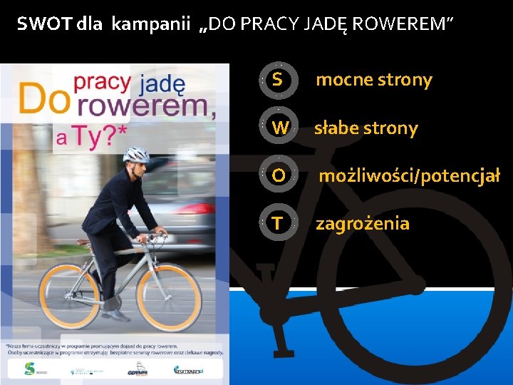 SWOT dla kampanii „DO PRACY JADĘ ROWEREM” S mocne strony W słabe strony O