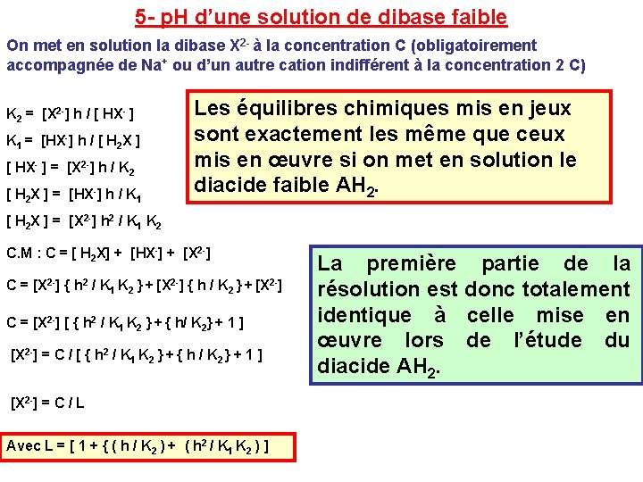 5 - p. H d’une solution de dibase faible On met en solution la