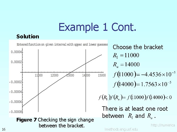 Example 1 Cont. Solution Choose the bracket 16 Figure 7 Checking the sign change