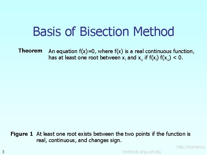 Basis of Bisection Method Theorem An equation f(x)=0, where f(x) is a real continuous