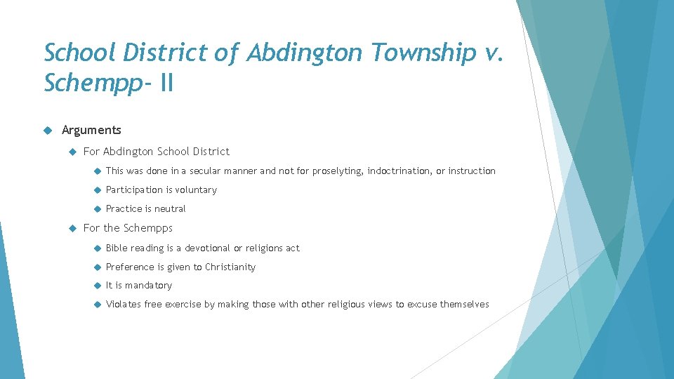 School District of Abdington Township v. Schempp- II Arguments For Abdington School District This