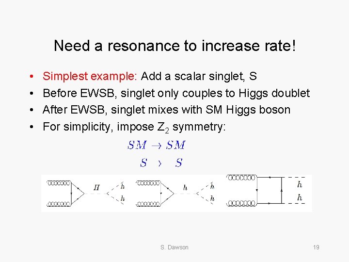 Need a resonance to increase rate! • • Simplest example: Add a scalar singlet,