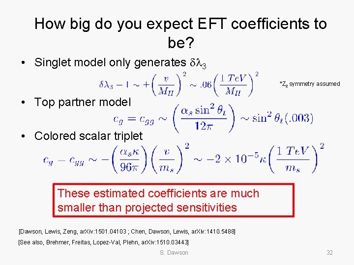 How big do you expect EFT coefficients to be? • Singlet model only generates