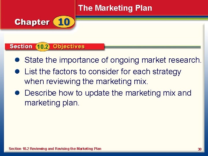 The Marketing Plan 10. 2 State the importance of ongoing market research. List the