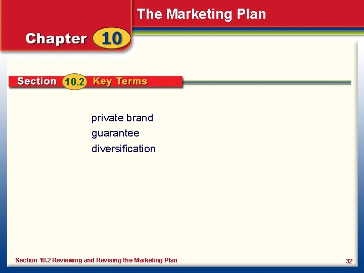 The Marketing Plan 10. 2 private brand guarantee diversification Section 10. 2 Reviewing and