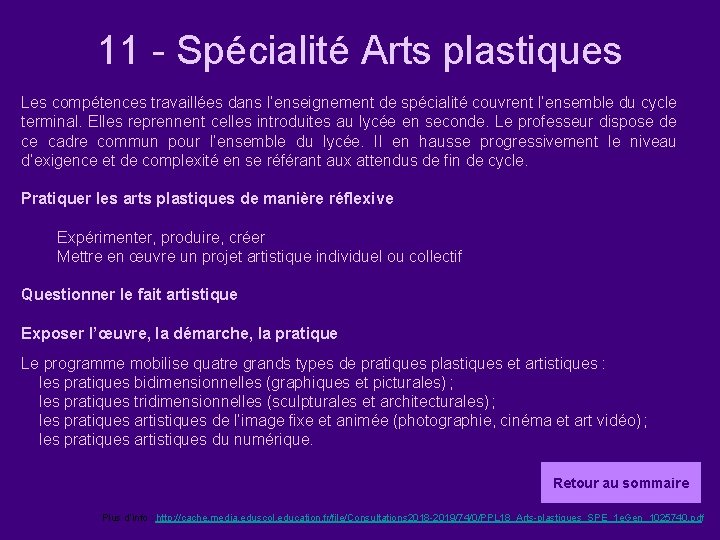 11 - Spécialité Arts plastiques Les compétences travaillées dans l’enseignement de spécialité couvrent l’ensemble