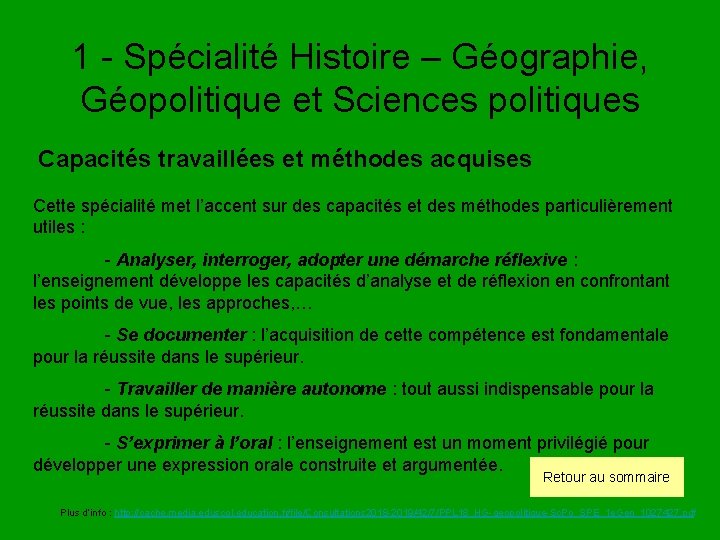 1 - Spécialité Histoire – Géographie, Géopolitique et Sciences politiques Capacités travaillées et méthodes