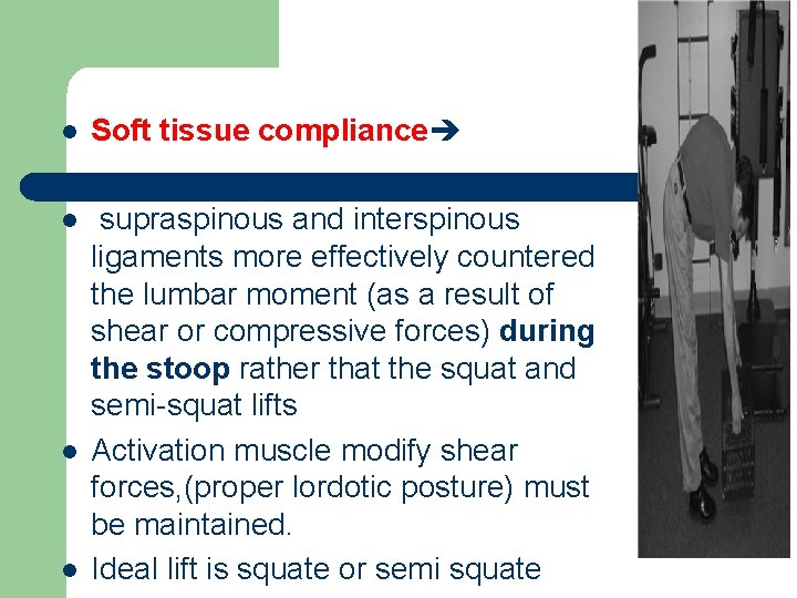 l Soft tissue compliance l supraspinous and interspinous ligaments more effectively countered the lumbar