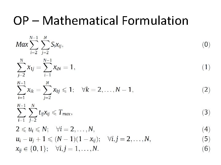OP – Mathematical Formulation 