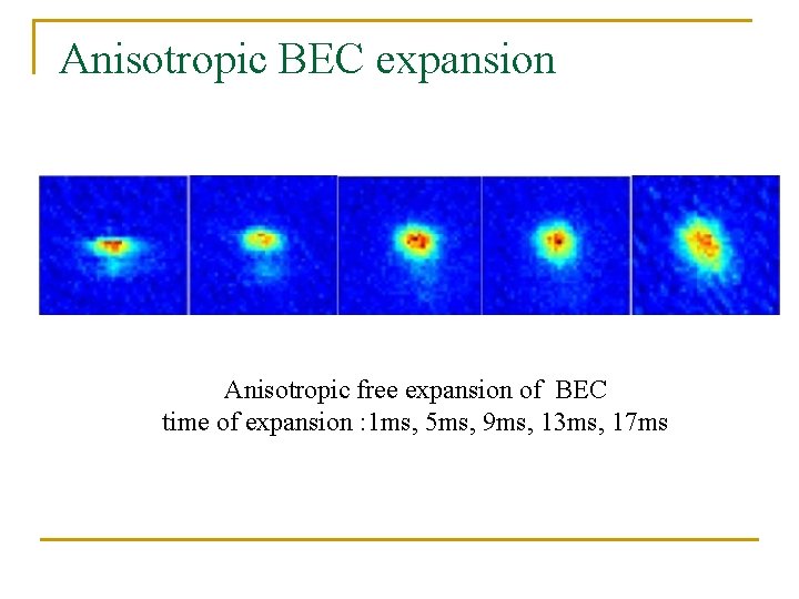 Anisotropic BEC expansion Anisotropic free expansion of BEC time of expansion : 1 ms,