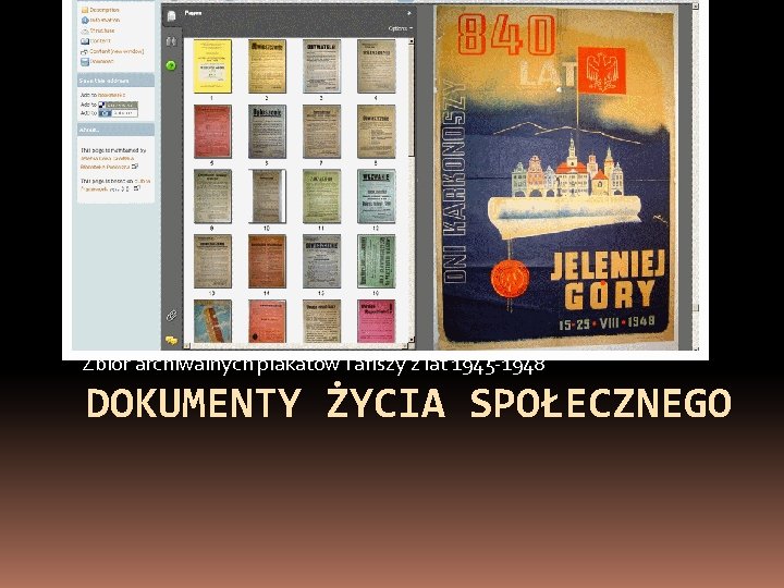 Zbiór archiwalnych plakatów i afiszy z lat 1945 -1948 DOKUMENTY ŻYCIA SPOŁECZNEGO 