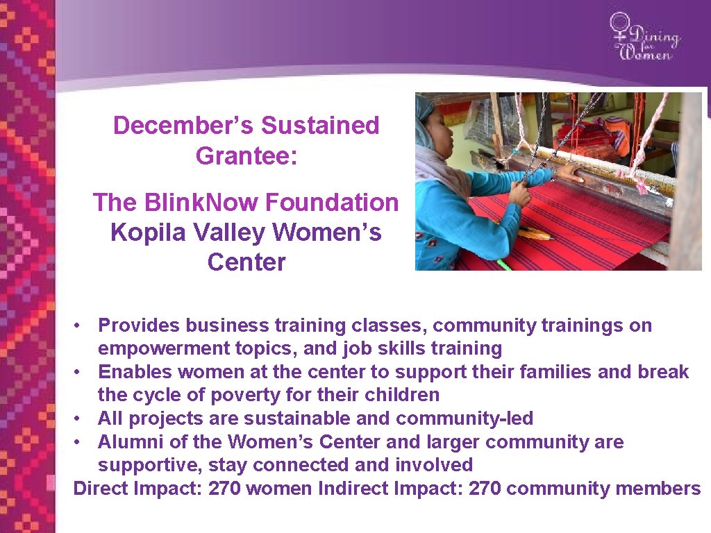 December’s Sustained Grantee: The Blink. Now Foundation Kopila Valley Women’s Center GOES HERE HEADLINE