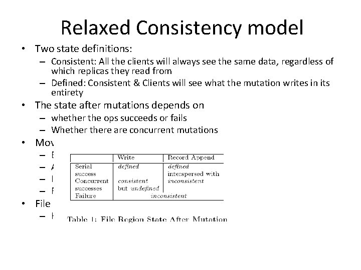 Relaxed Consistency model • Two state definitions: – Consistent: All the clients will always