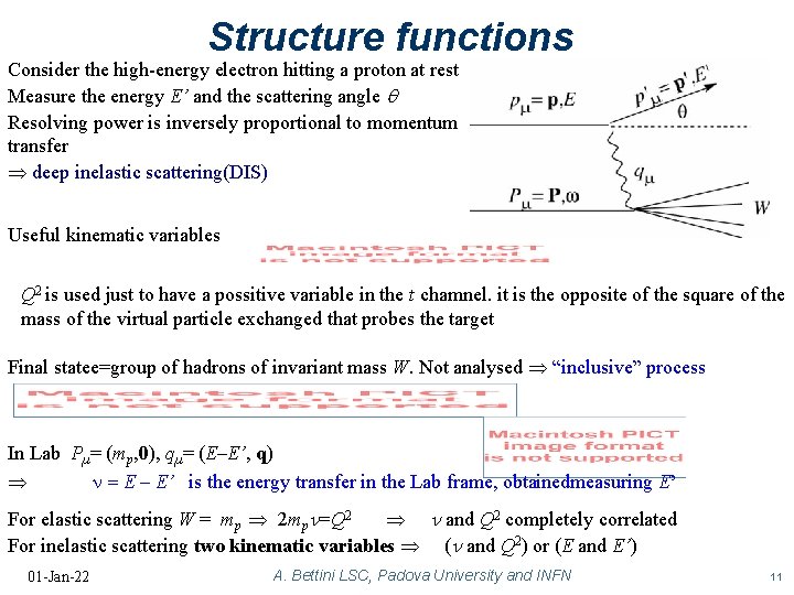 Structure functions Consider the high-energy electron hitting a proton at rest Measure the energy