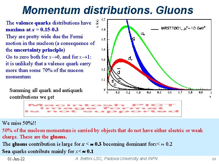 Momentum distributions. Gluons The valence quarks distributions have maxima at x = 0. 15