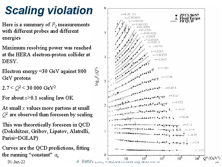 Scaling violations Here is a summary of F 2 measurements with different probes and
