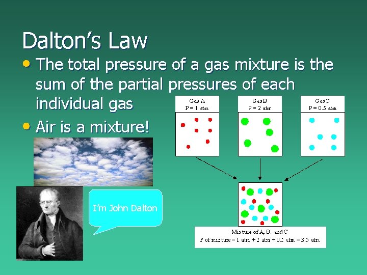 Dalton’s Law • The total pressure of a gas mixture is the sum of Dalton’s Law • The total pressure of a gas mixture is the sum of
