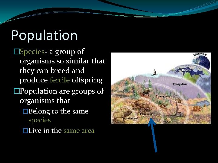 Population �Species- a group of organisms so similar that they can breed and produce