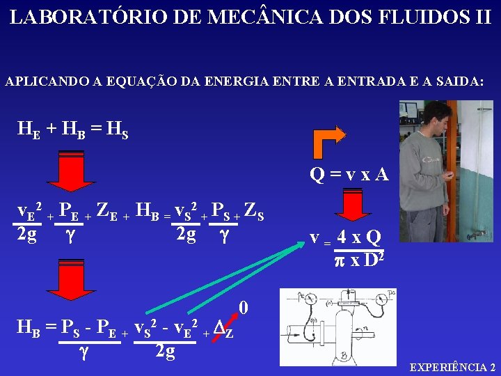 LABORATÓRIO DE MEC NICA DOS FLUIDOS II APLICANDO A EQUAÇÃO DA ENERGIA ENTRE A