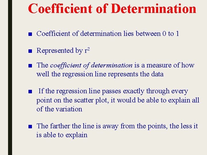 Coefficient of Determination ■ Coefficient of determination lies between 0 to 1 ■ Represented