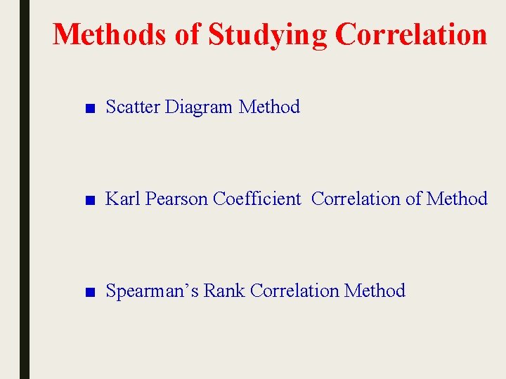 Methods of Studying Correlation ■ Scatter Diagram Method ■ Karl Pearson Coefficient Correlation of