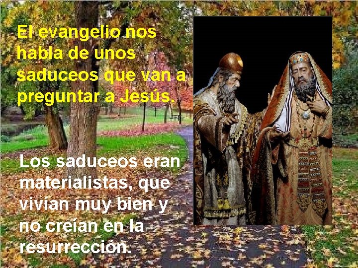 El evangelio nos habla de unos saduceos que van a preguntar a Jesús. Los