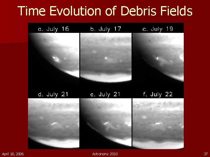 Time Evolution of Debris Fields April 18, 2006 Astronomy 2010 37 