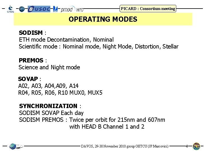PICARD : Consortium meeting OPERATING MODES SODISM : ETH mode Decontamination, Nominal Scientific mode