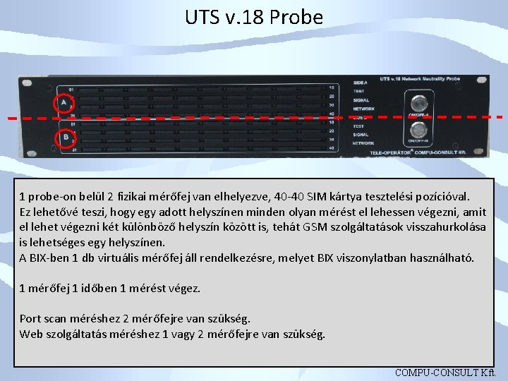 UTS v. 18 Probe 1 probe-on belül 2 fizikai mérőfej van elhelyezve, 40 -40