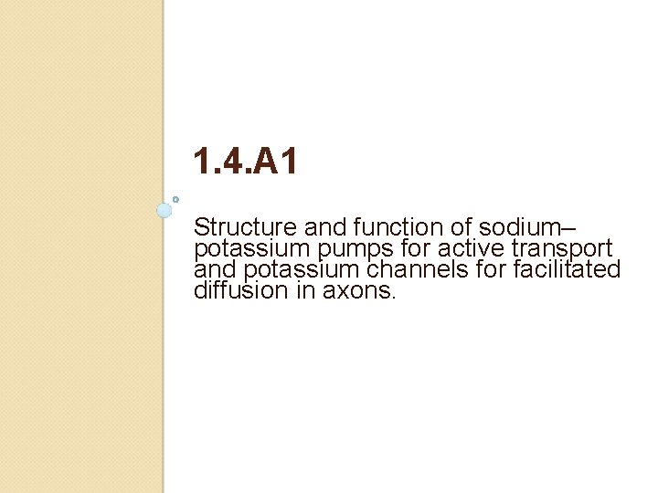 1. 4. A 1 Structure and function of sodium– potassium pumps for active transport