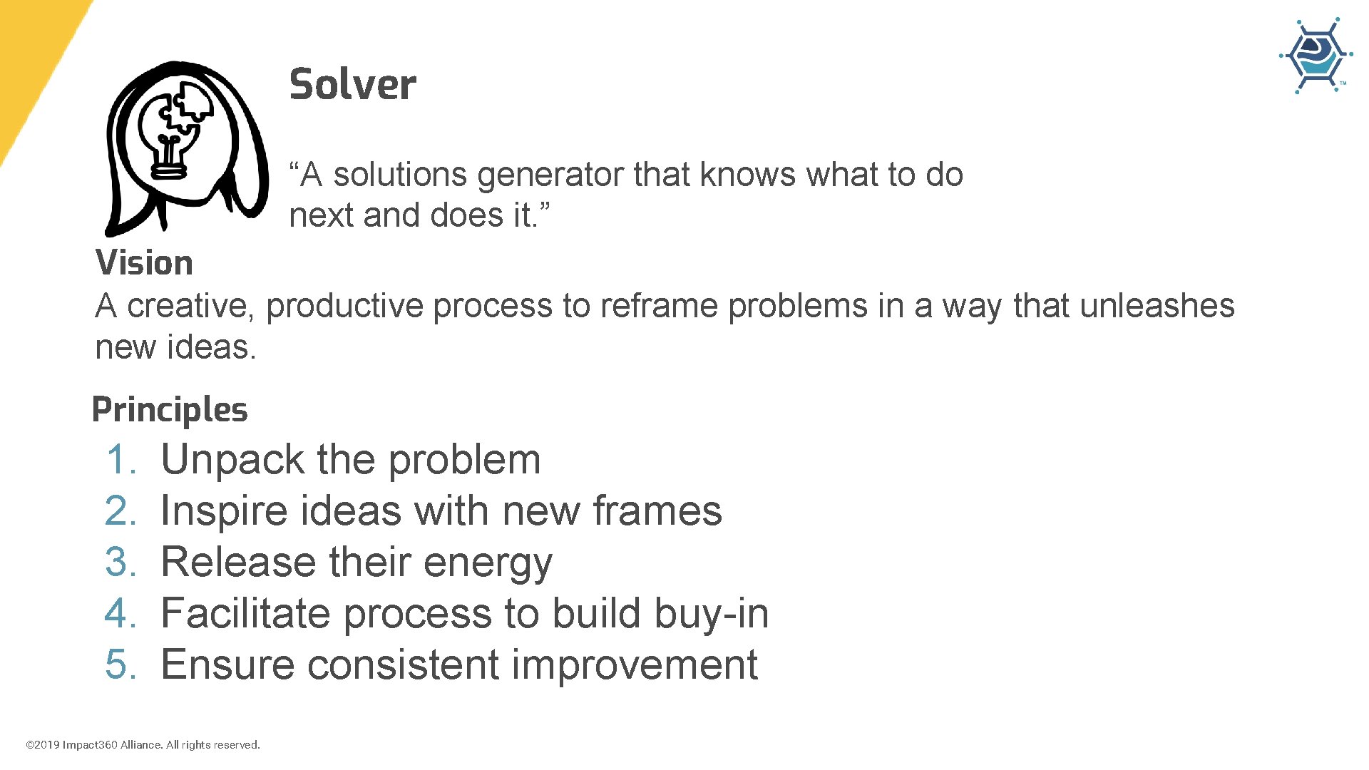 Solver “A solutions generator that knows what to do next and does it. ”