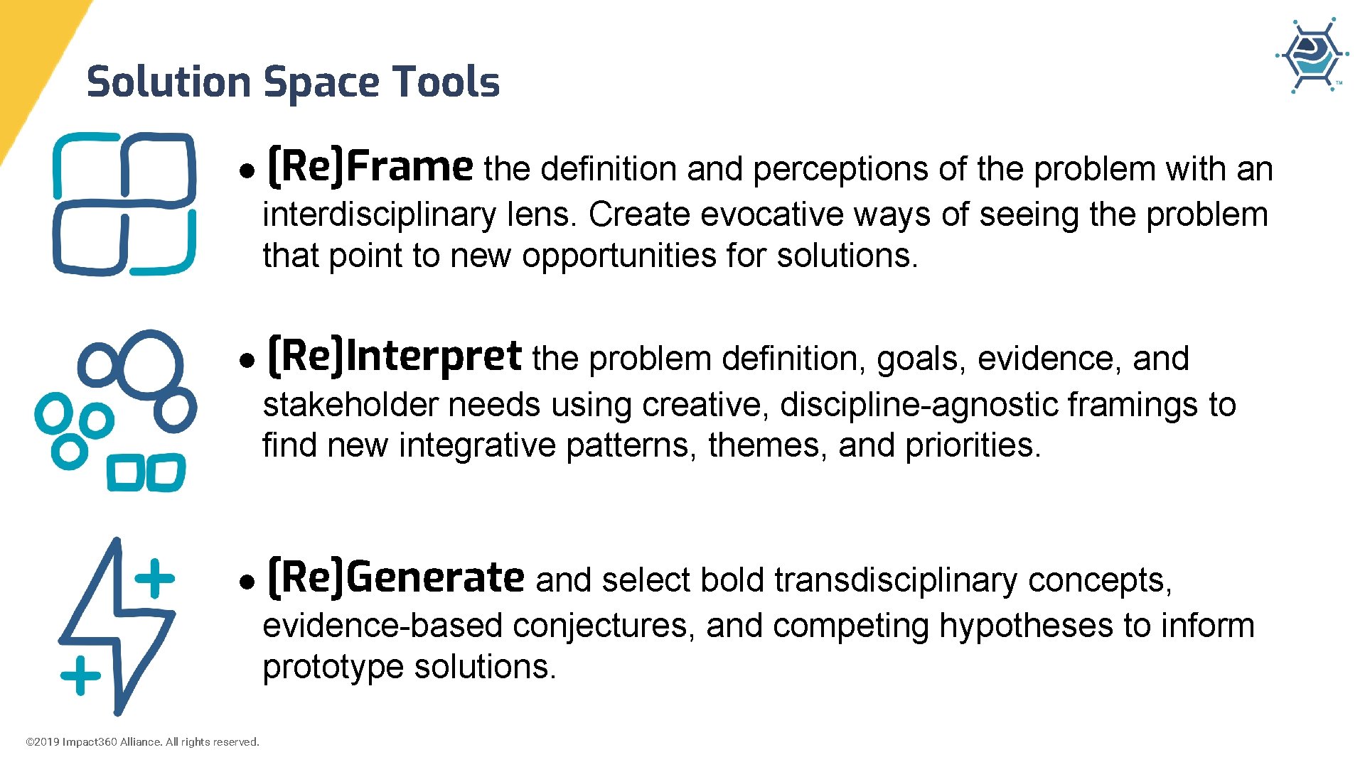 Solution Space Tools ● [Re]Frame the definition and perceptions of the problem with an