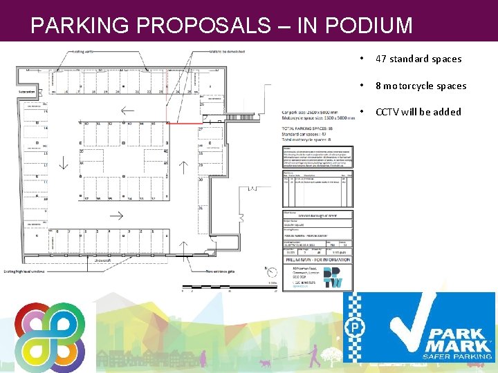 PARKING PROPOSALS – IN PODIUM • 47 standard spaces • 8 motorcycle spaces •