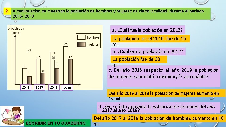2. A continuación se muestran la población de hombres y mujeres de cierta localidad,