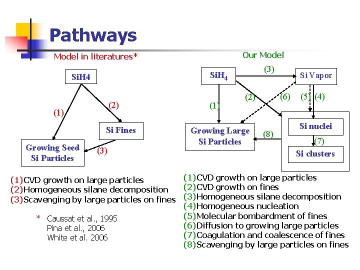 Pathways Our Model in literatures* Si. H 4 (2) (1) Si Fines Growing Seed