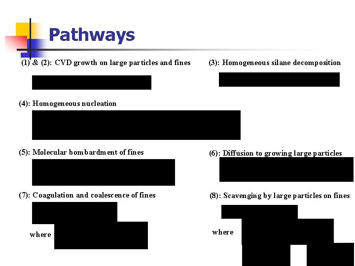 Pathways (1) & (2): CVD growth on large particles and fines (3): Homogeneous silane