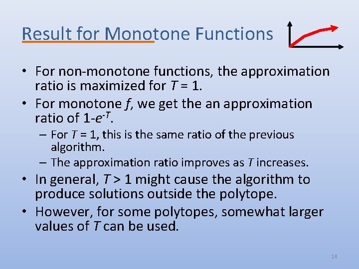 Result for Monotone Functions • For non-monotone functions, the approximation ratio is maximized for
