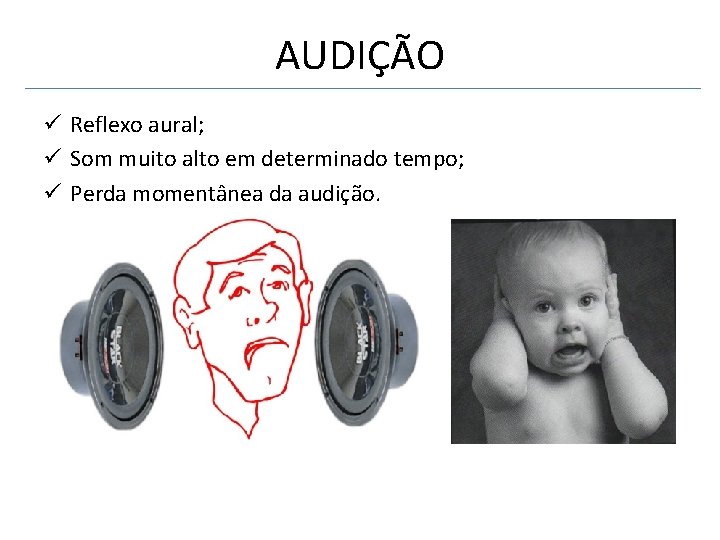 AUDIÇÃO ü Reflexo aural; ü Som muito alto em determinado tempo; ü Perda momentânea