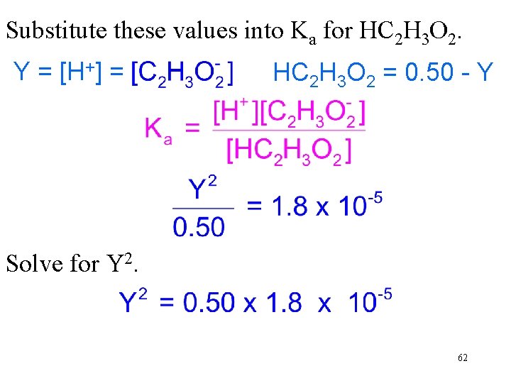 Substitute these values into Ka for HC 2 H 3 O 2. Y =