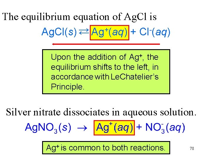 The equilibrium equation of Ag. Cl is Ag. Cl(s) → Ag+(aq) + Cl-(aq) →