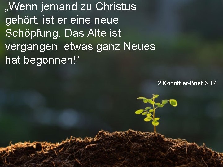 „Wenn jemand zu Christus gehört, ist er eine neue Schöpfung. Das Alte ist vergangen;