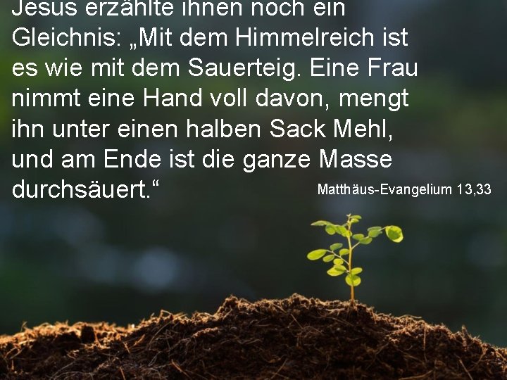 Jesus erzählte ihnen noch ein Gleichnis: „Mit dem Himmelreich ist es wie mit dem