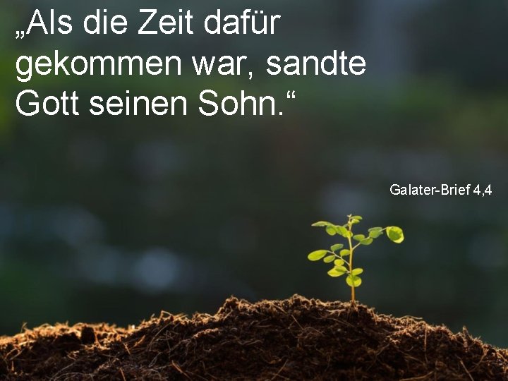 „Als die Zeit dafür gekommen war, sandte Gott seinen Sohn. “ Galater-Brief 4, 4