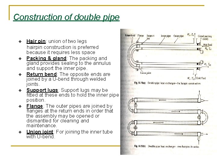 Construction of double pipe v v v Hair pin: union of two legs hairpin